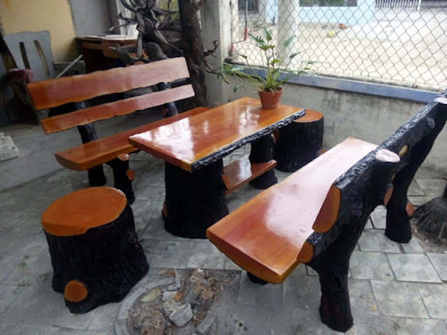 bàn ghế xi măng giả gỗ